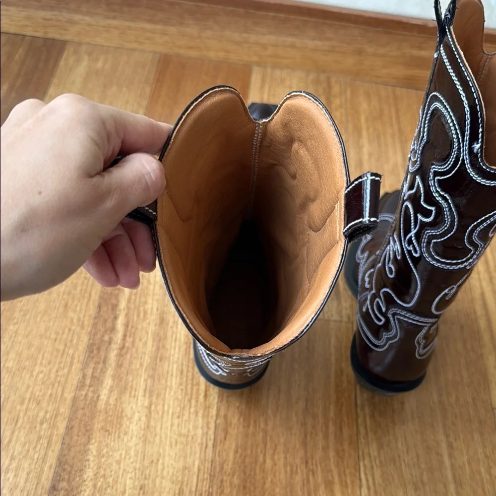 Ganni Dark Brown Boots with White Stitching - Picture 5 of 7